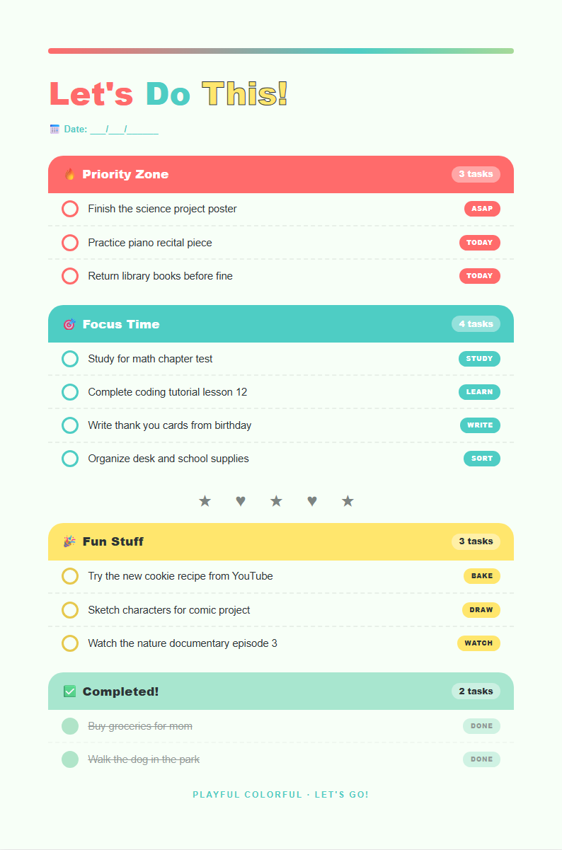 Playful colorful to do list with cheerful design